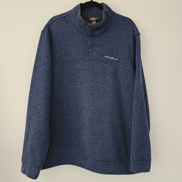 Eddie Bauer blue long‎ sleeve 1/4 snap sweater pullover mens size XXL - Picture 1 of 6